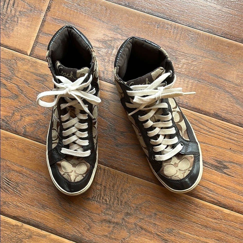 Coach Women's Black and Tan High-Top Sneakers - Picture 2 of 8